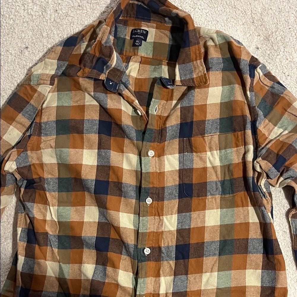 J. Crew Men's Checkered Shirt - Brown, Blue, and Cream